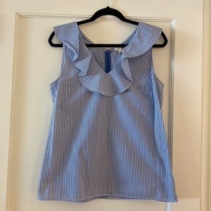 J.Crew Factory Striped V-Neck Ruffle Tank Top
